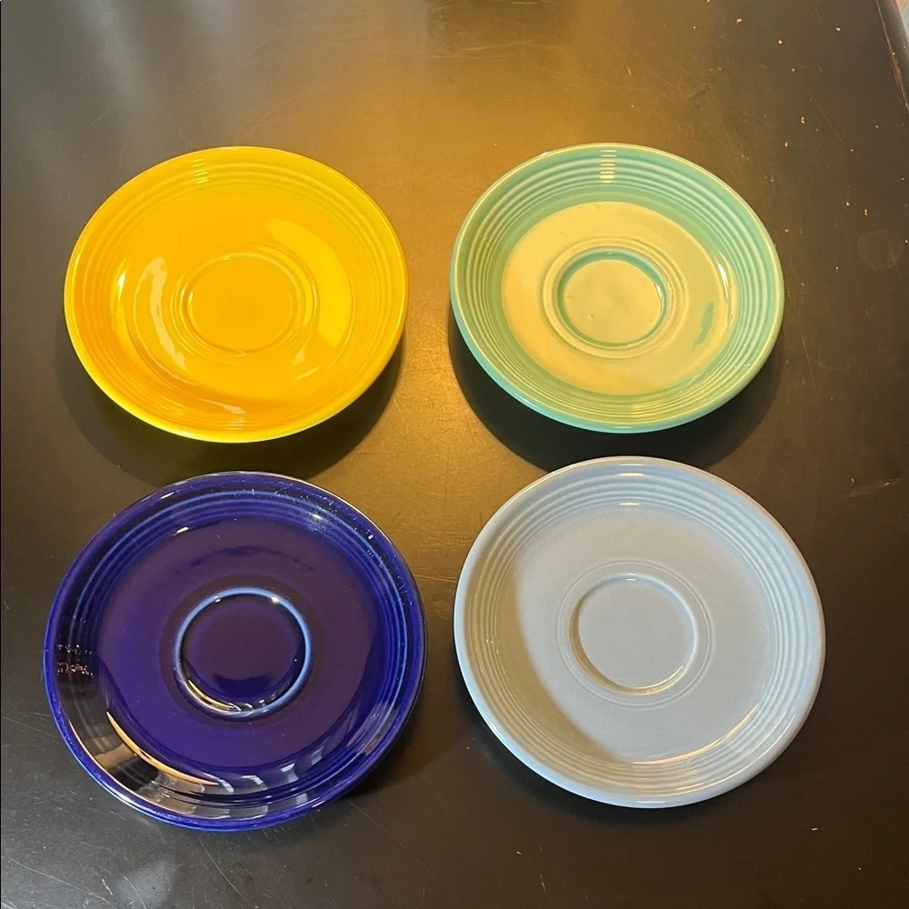 Fiesta Colorful Ceramic Saucer Set - Yellow, Teal, Blue, Light Blue